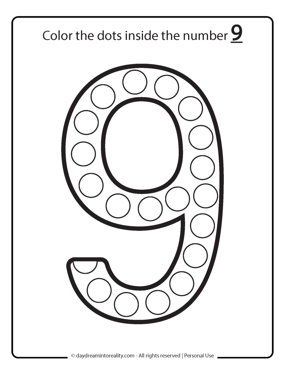 free number 9 dot marker worksheets for kids