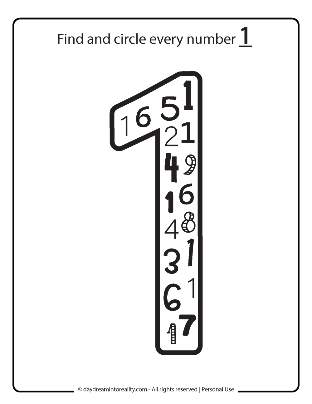 recognize number 1 worksheet free printable. 