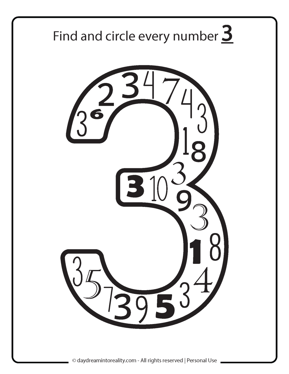 recognize number 3 worksheet free printable. 