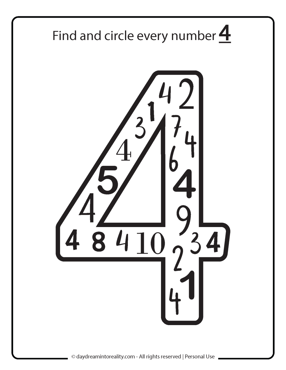 recognize number 4 worksheet free printable. 