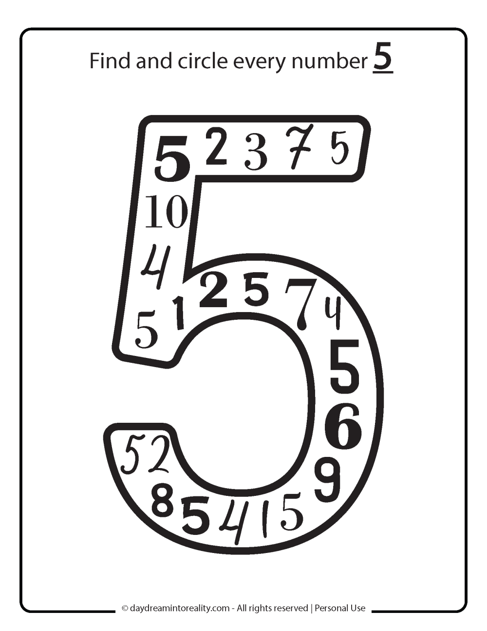 recognize number 5 worksheet free printable. 