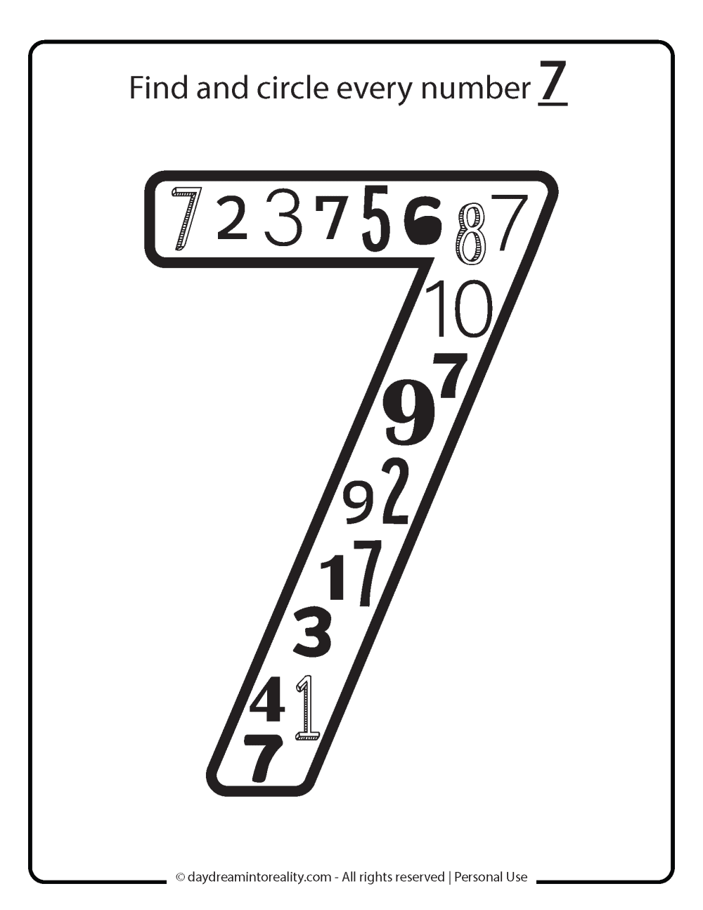 recognize number 7 worksheet free printable. 