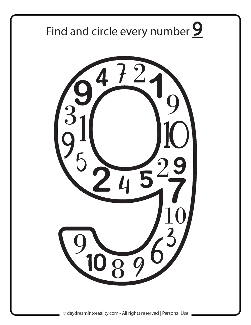 recognize number 9 worksheet free printable. 