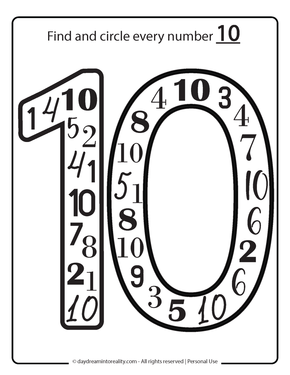 recognize number 10 worksheet free printable. 