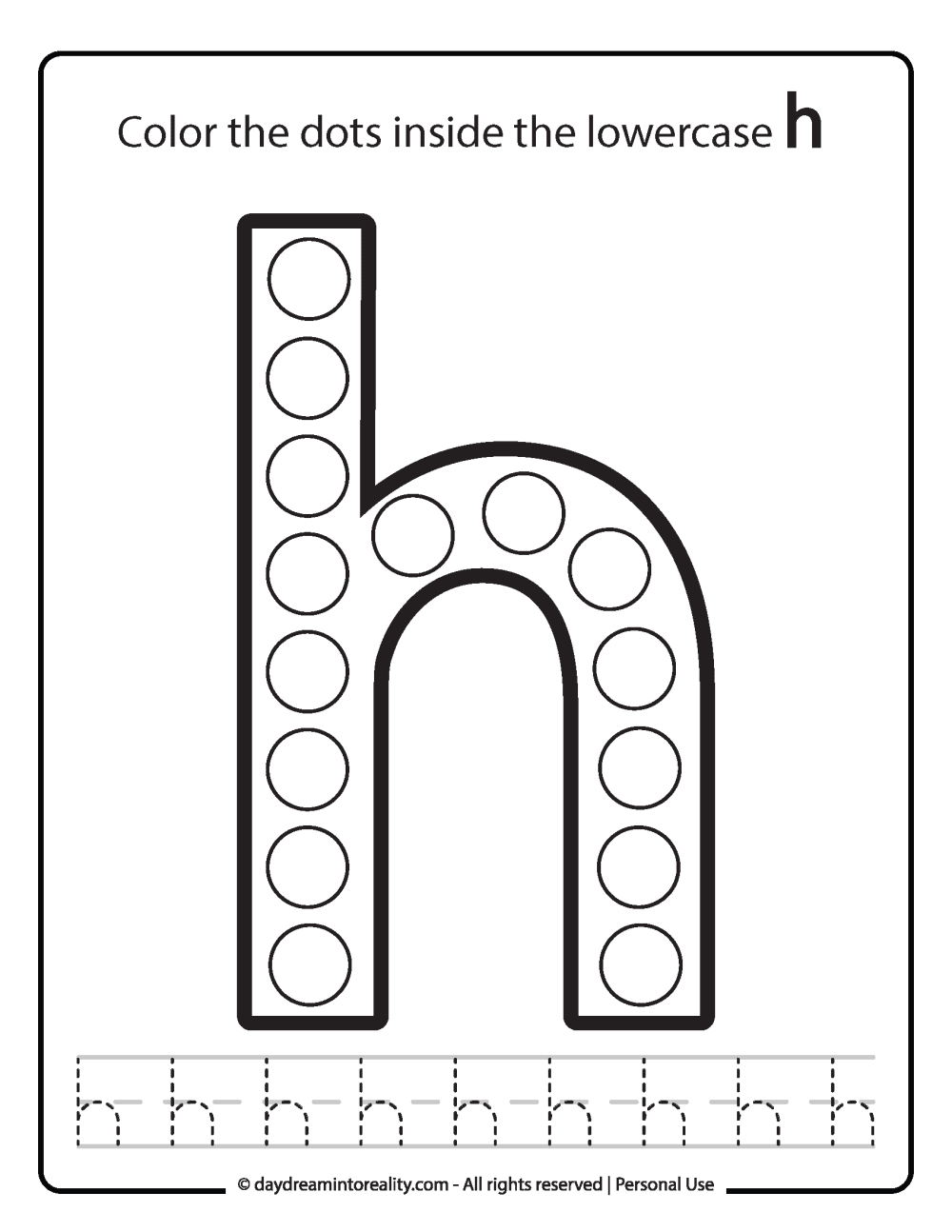 Lowercase "H" Dot Marker Worksheet Free Printable activity for kids (preschool, kindergarten)