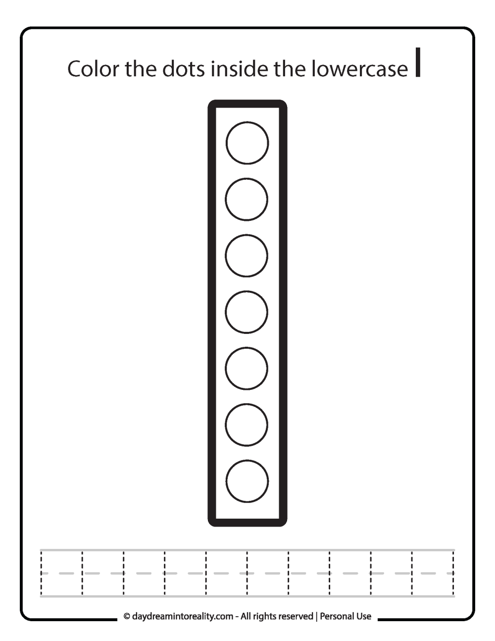 Lowercase "l" Dot Marker Worksheet Free Printable activity for kids (preschool, kindergarten)