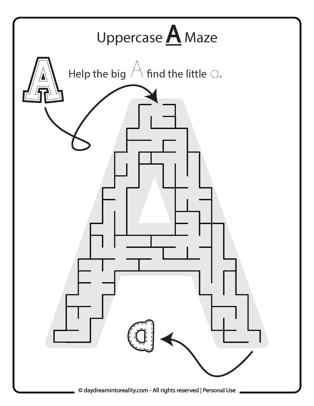 Uppercase "A" Maze Free Printable