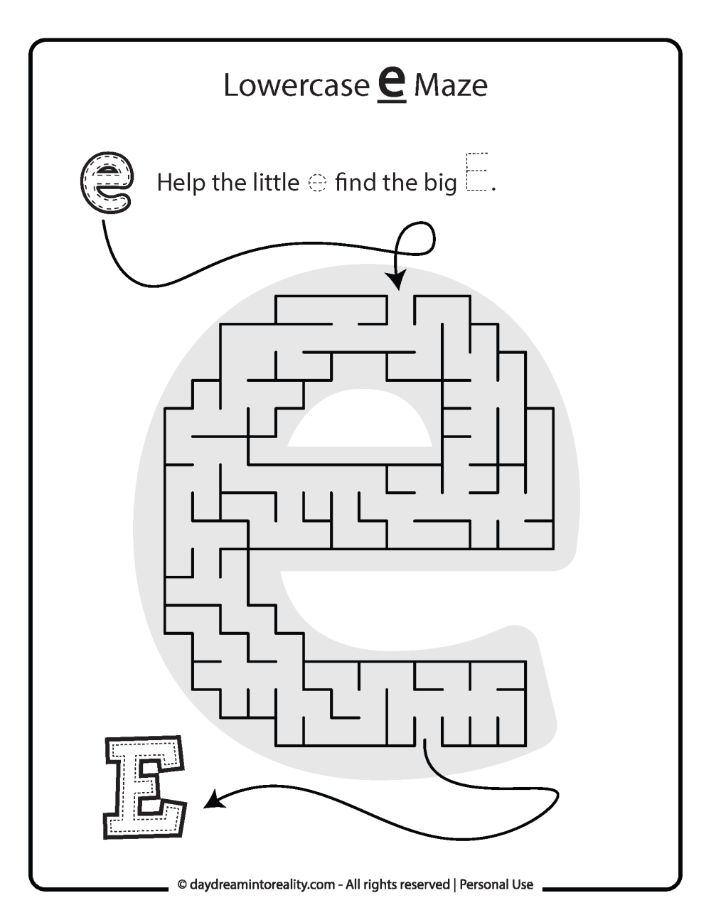 Lowercase "e" Maze Free Printable