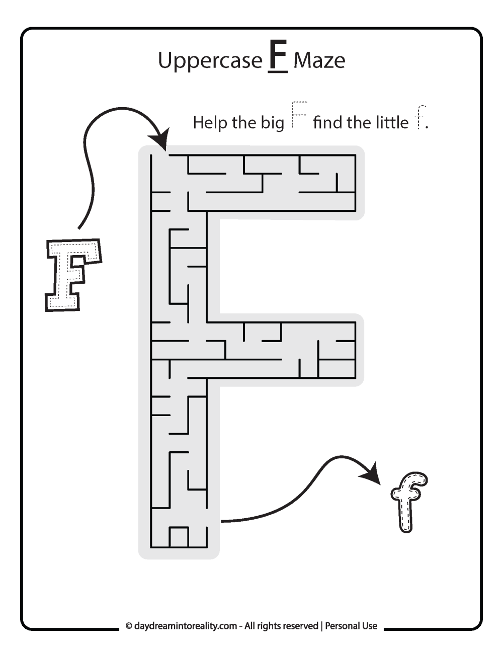 Uppercase Letter "F" Maze Free Printable