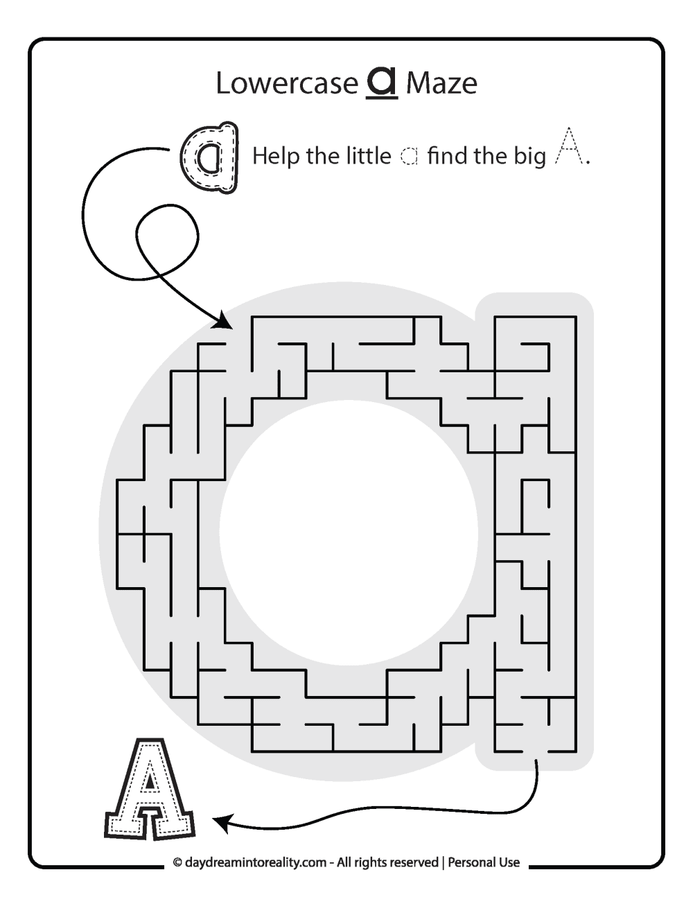 Lowercase "a" Maze Free Printable