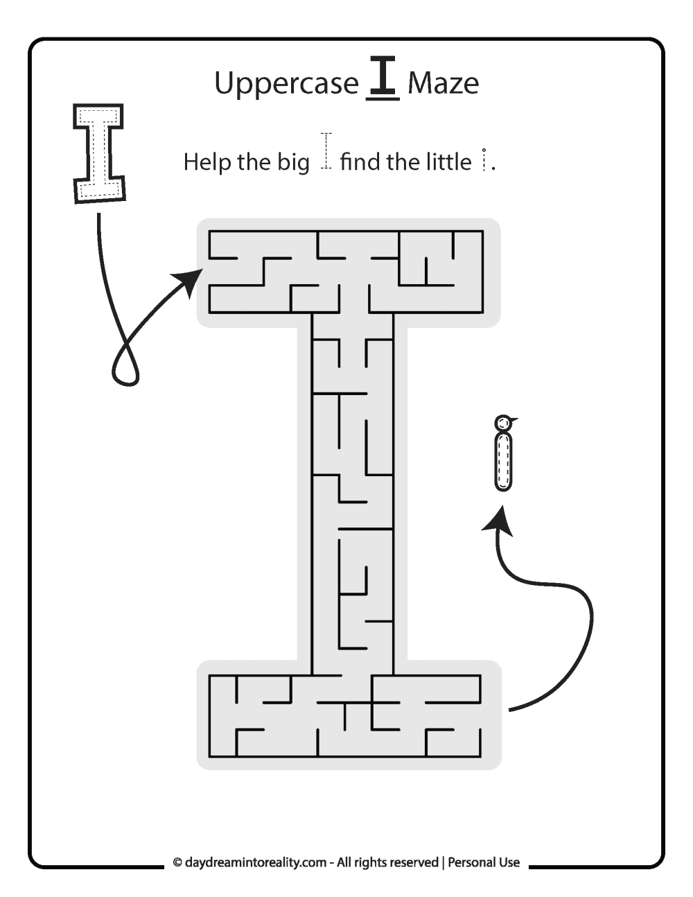 Uppercase "I" Maze Free Printable