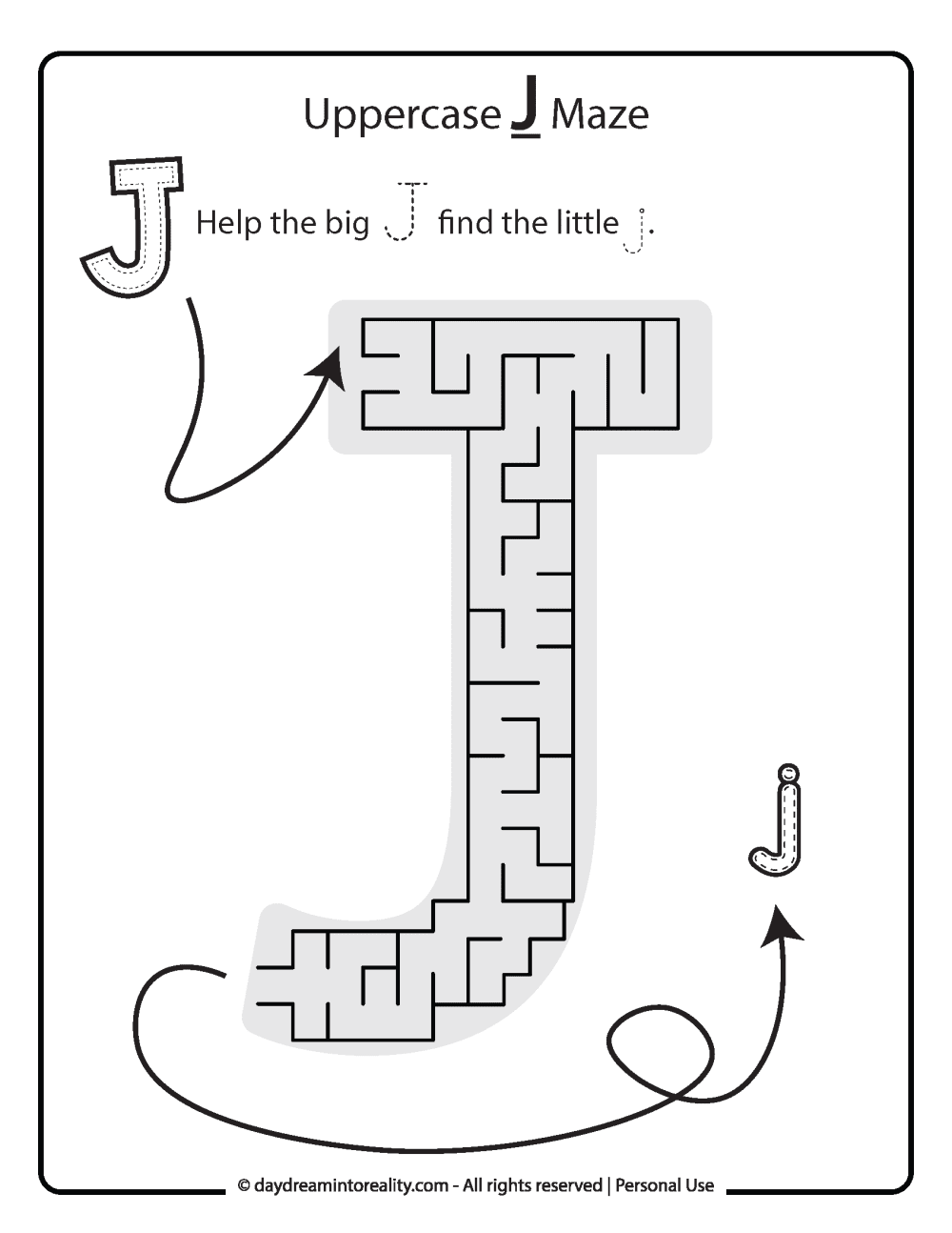 Lowercase "j" Maze Free Printable