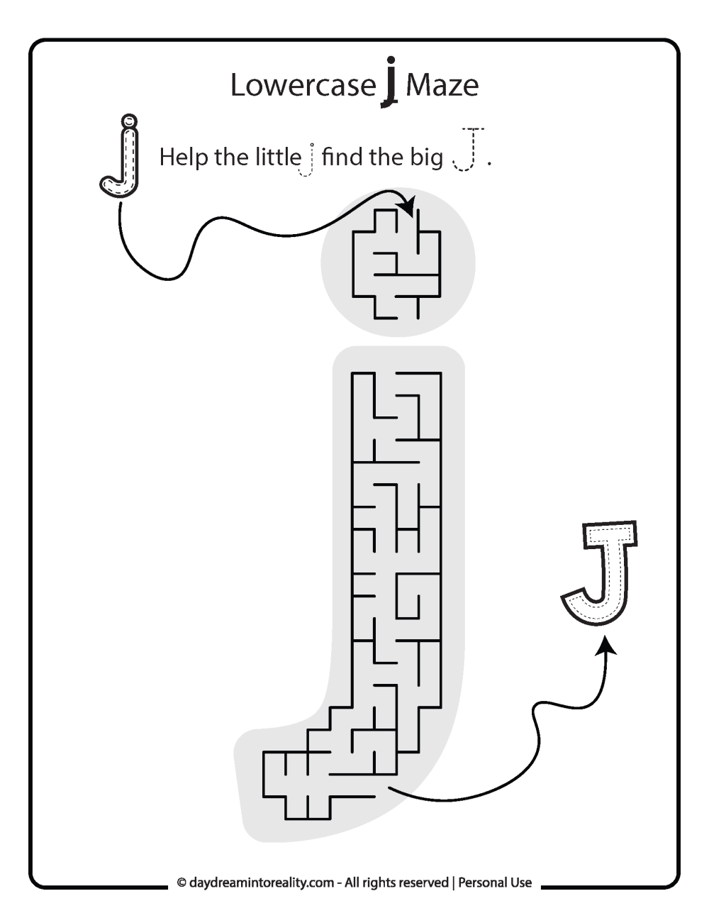 Lowercase "j" Maze Free Printable