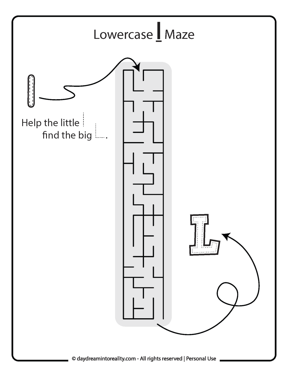 Lowercase "l" Maze Free Printable