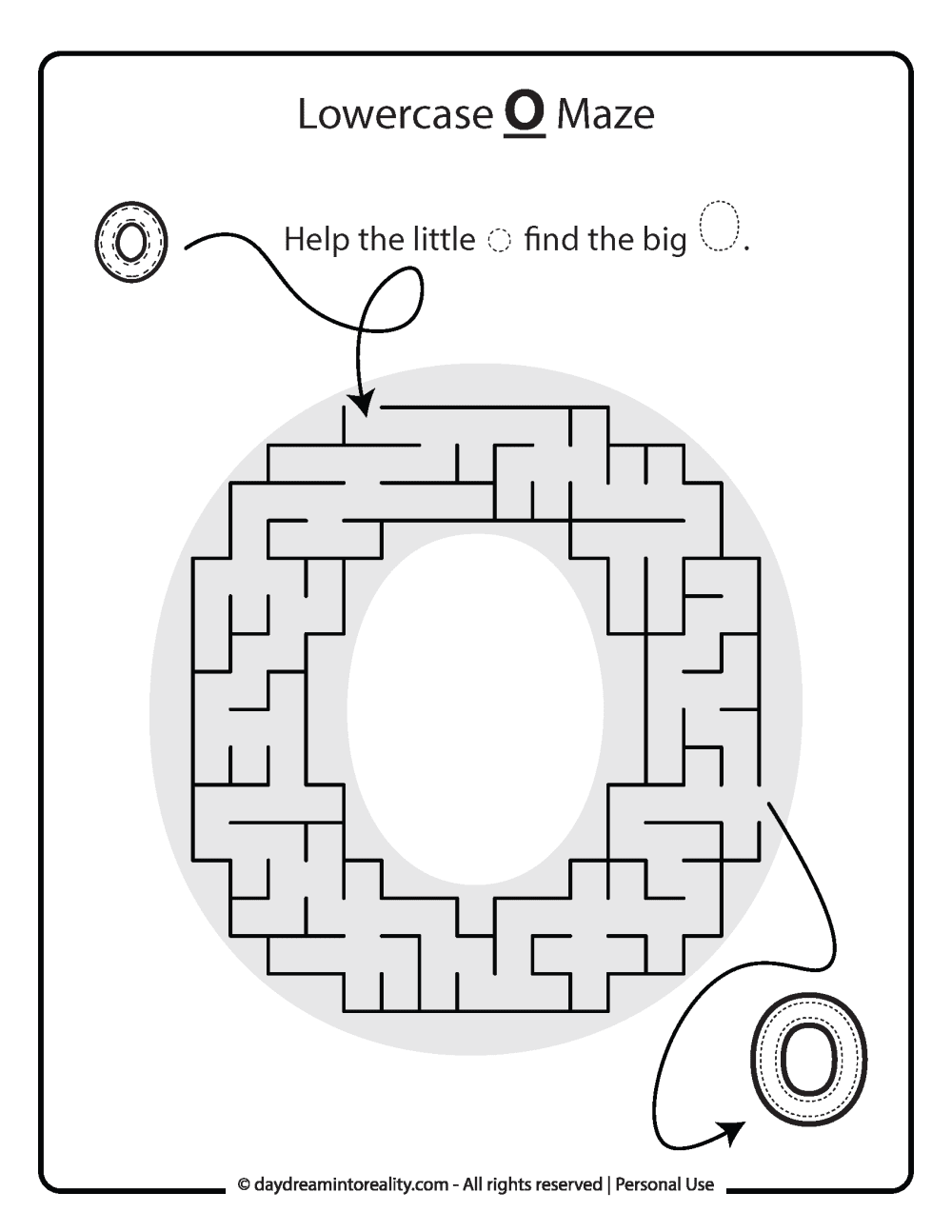 Lowercase "O" Maze Free Printable