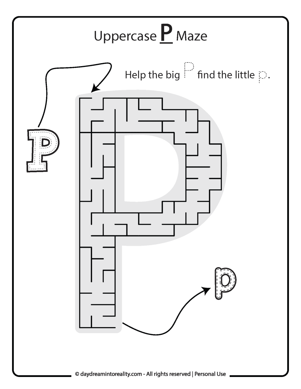 Uppercase "P" Maze Free Printable