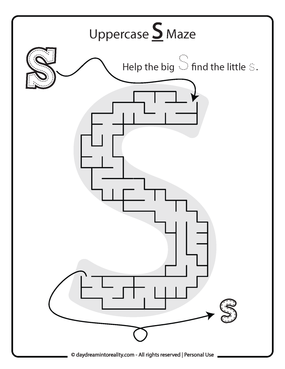 Uppercase "S" Maze Free Printable