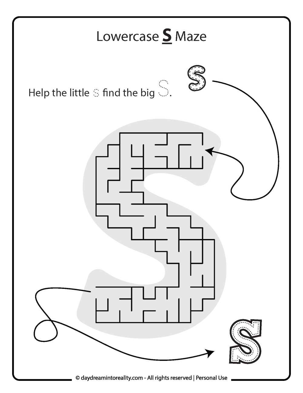 Lowercase "s" Maze Free Printable