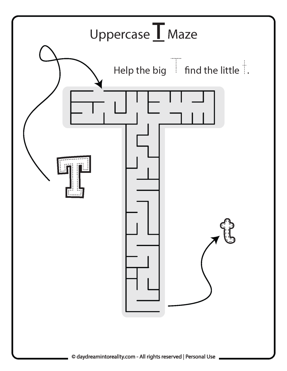 Uppercase "T" Maze Free Printable