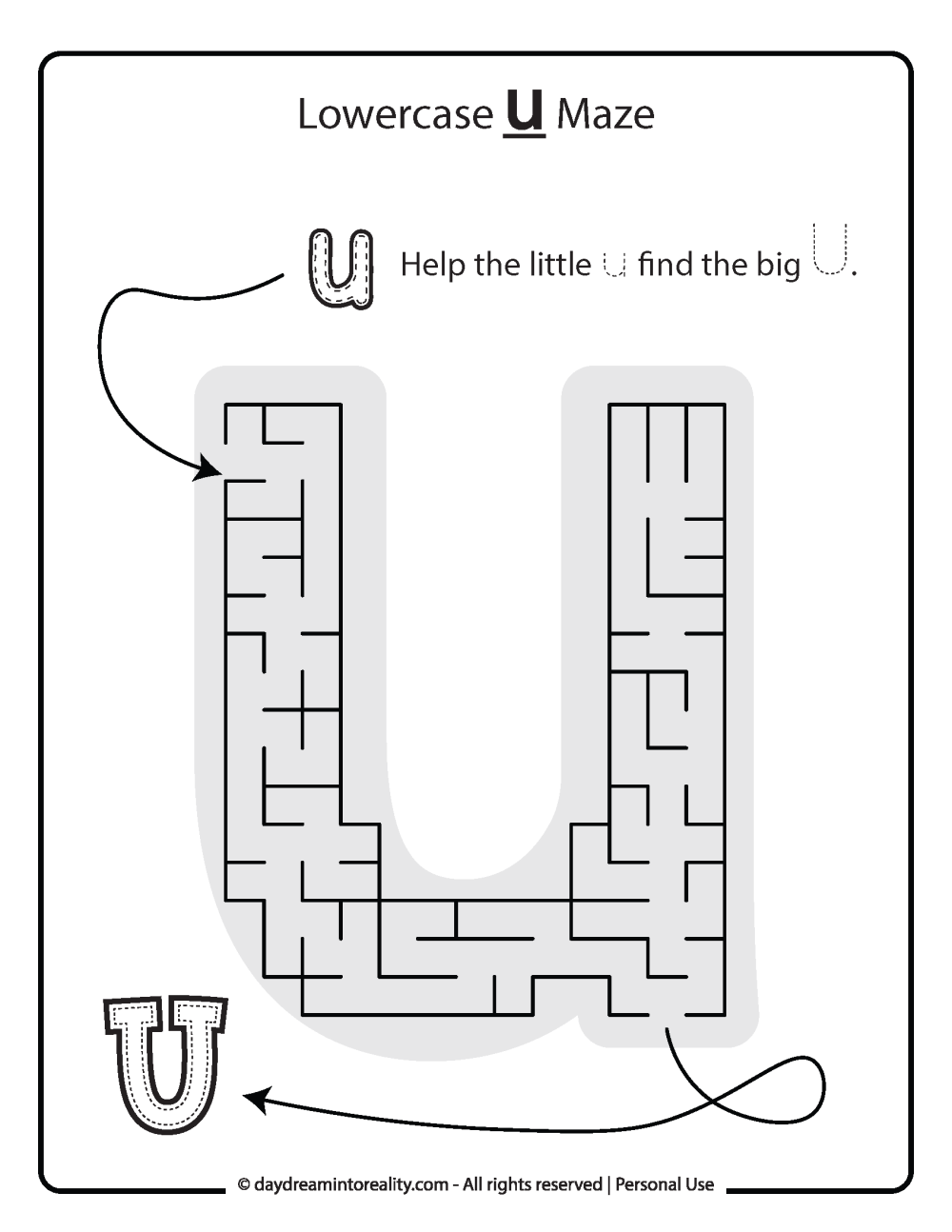 Lowercase "u" Maze Free Printable