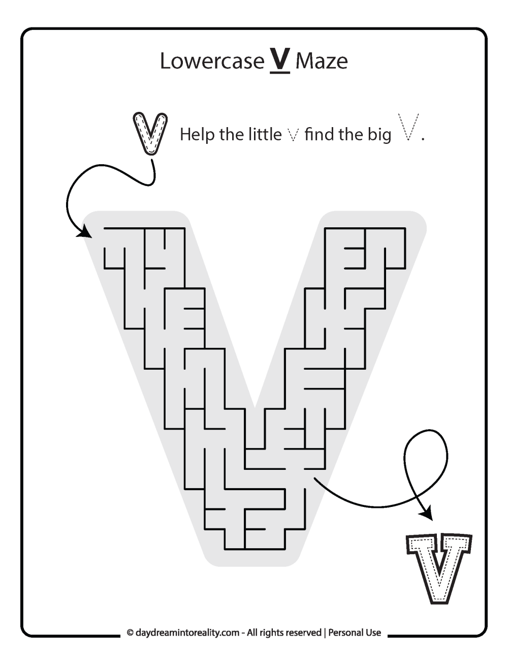 Lowercase "v" Maze Free Printable