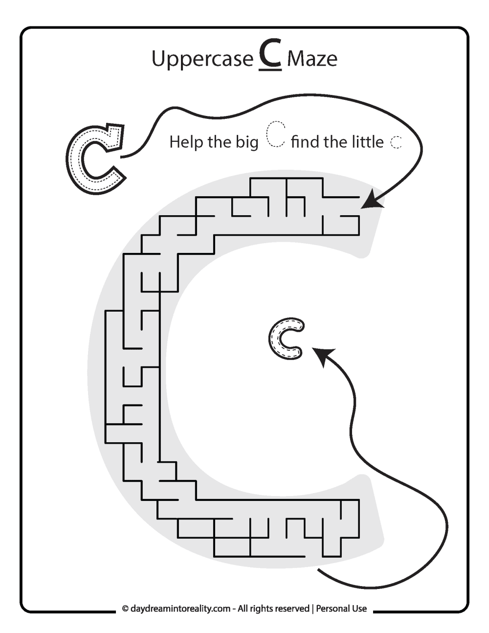 Uppercase "C" Maze Free Printable