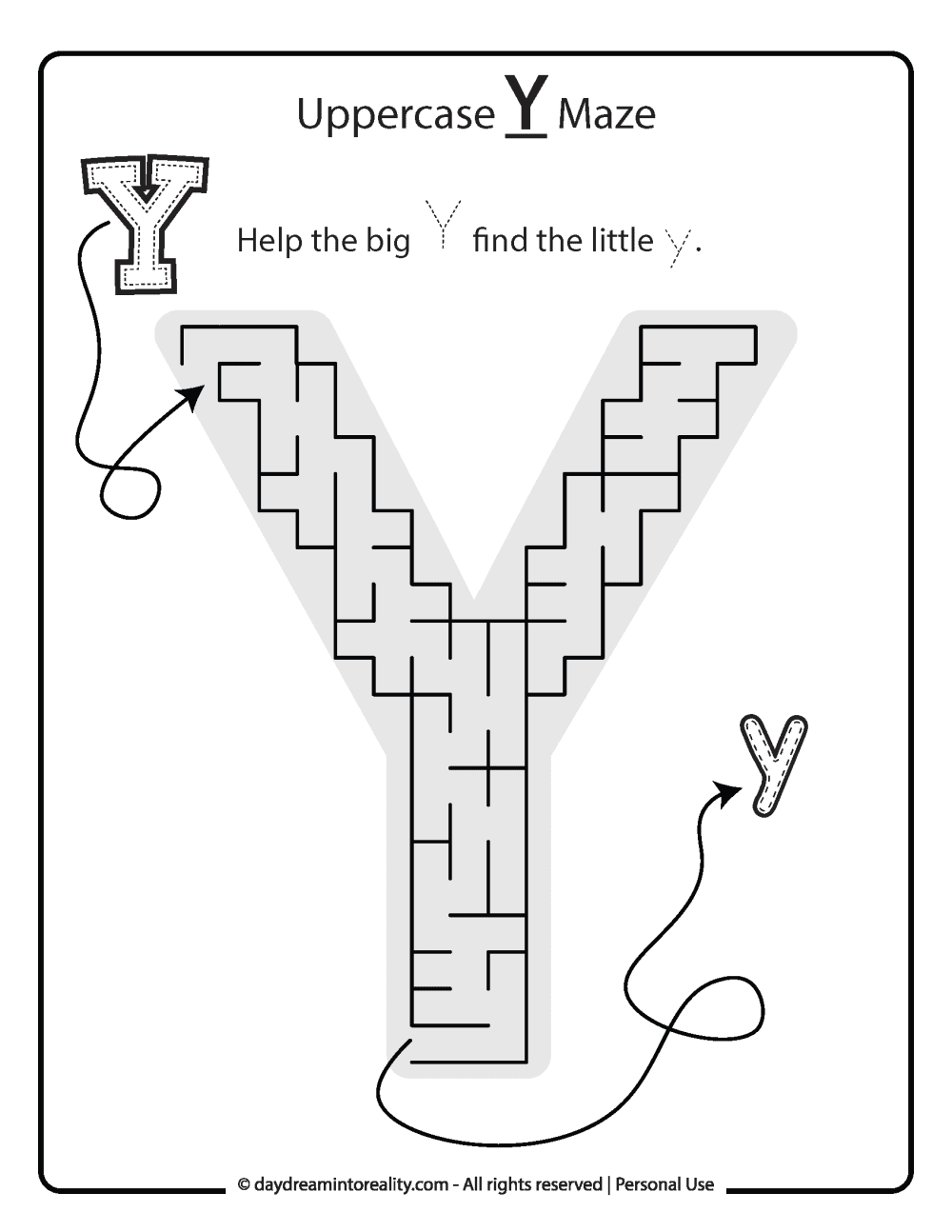 Uppercase "Y" Maze Free Printable