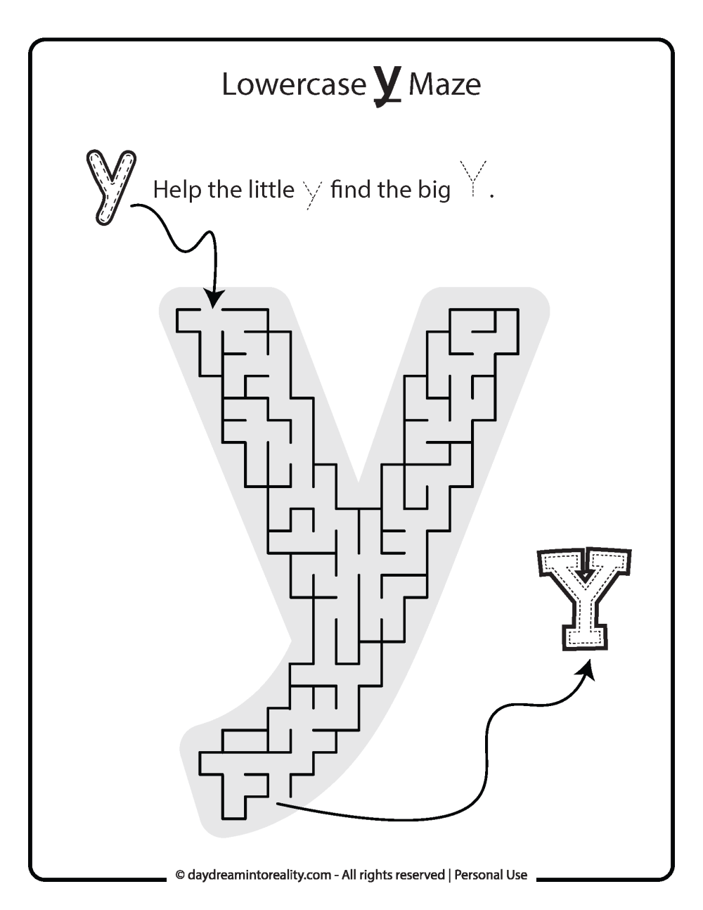 Lowercase "y" Maze Free Printable