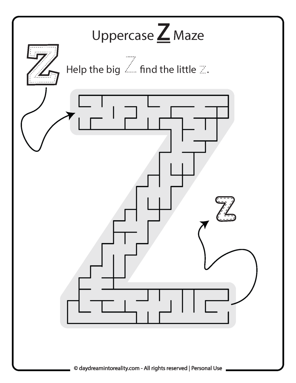 Uppercase "Z" Maze Free Printable