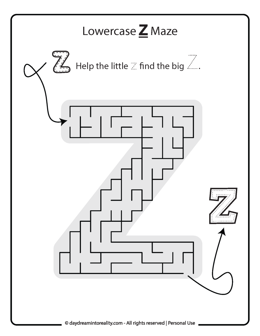 Lowercase "z" Maze Free Printable