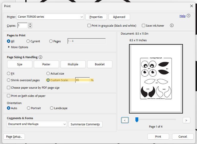 printing custom scale for smaller paper plate.