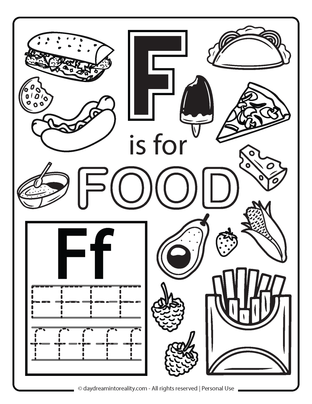 F is for food coloring page Free Printable