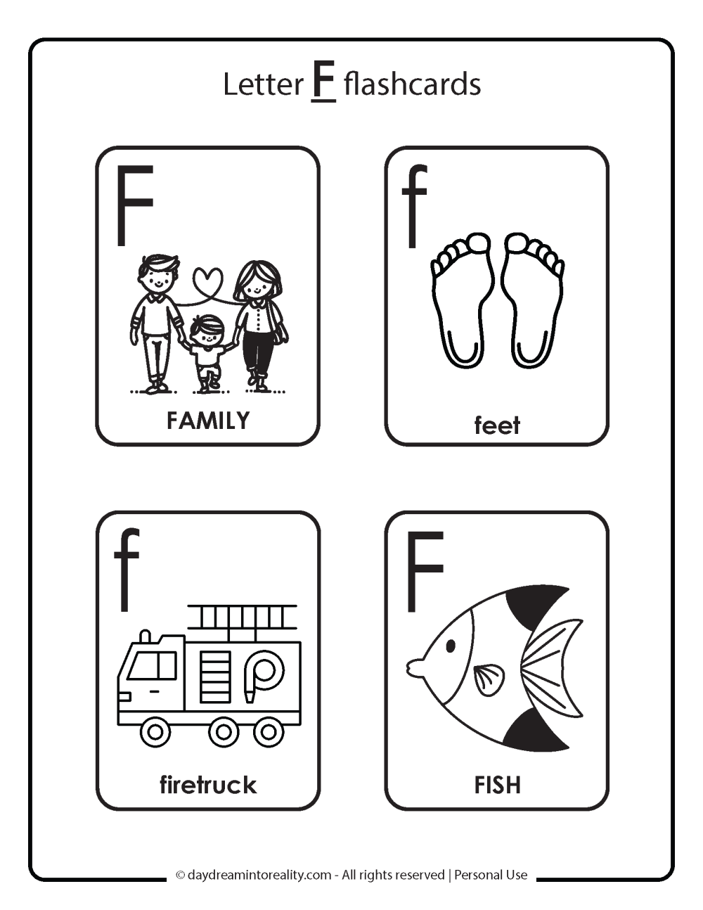 Letter F flashcards Free Printable