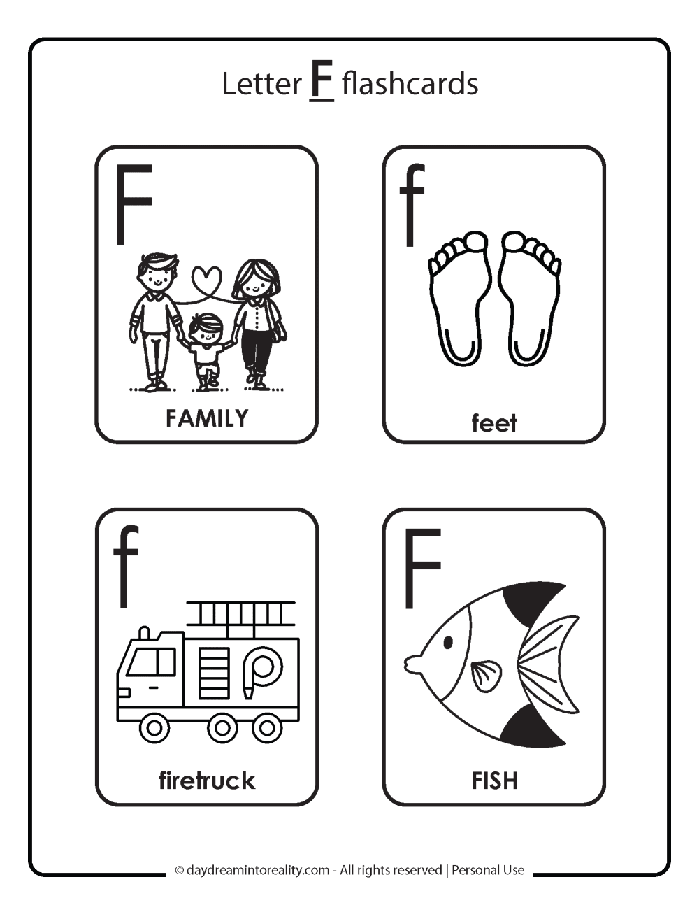 Letter F flashcards Free Printable