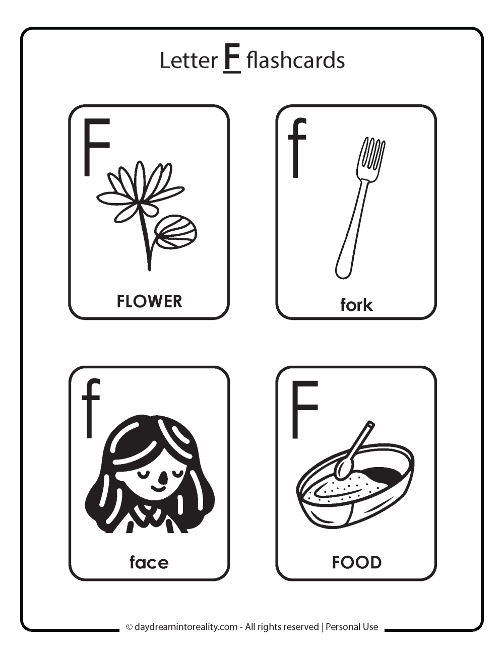 Letter F flashcards Free Printable