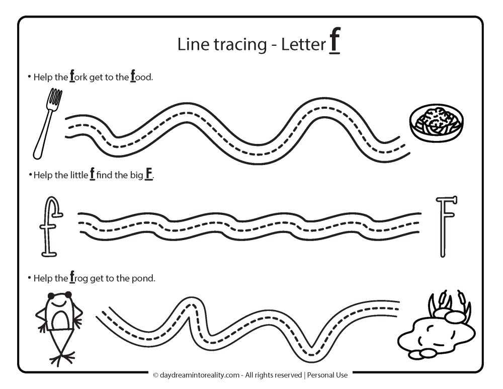 Letter F with line tracing Free Printable