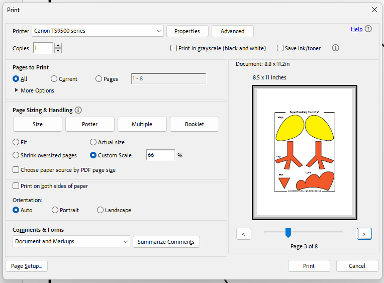 printing instruction for using a smaller plate