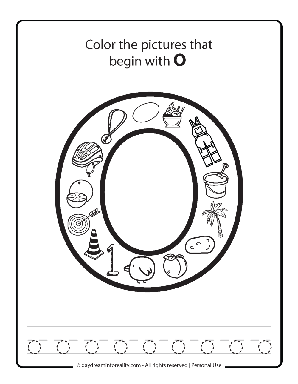 Color the picture that starts with the letter "o (lowercase)" Beginning Alphabet Sounds Worksheet Free Printable