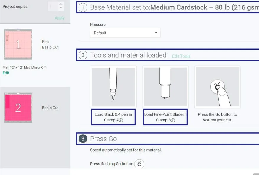 Bookmark Cutting process steps in Cricut Design Space 