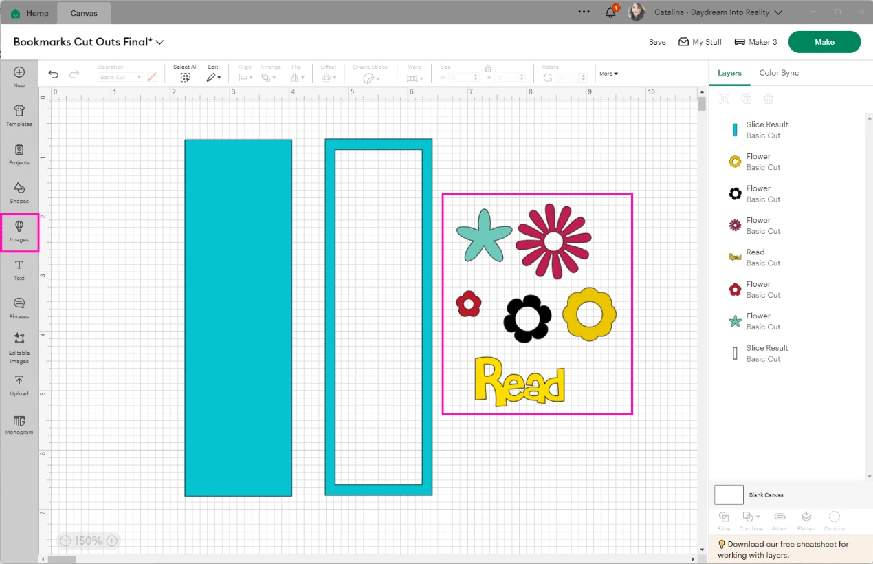 Adding floral images in Cricut Design Space