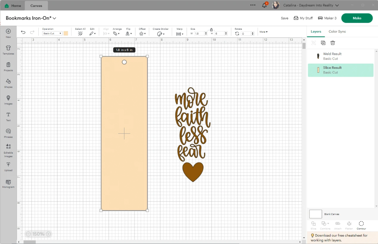 simple bookmark design in Cricut Design Space