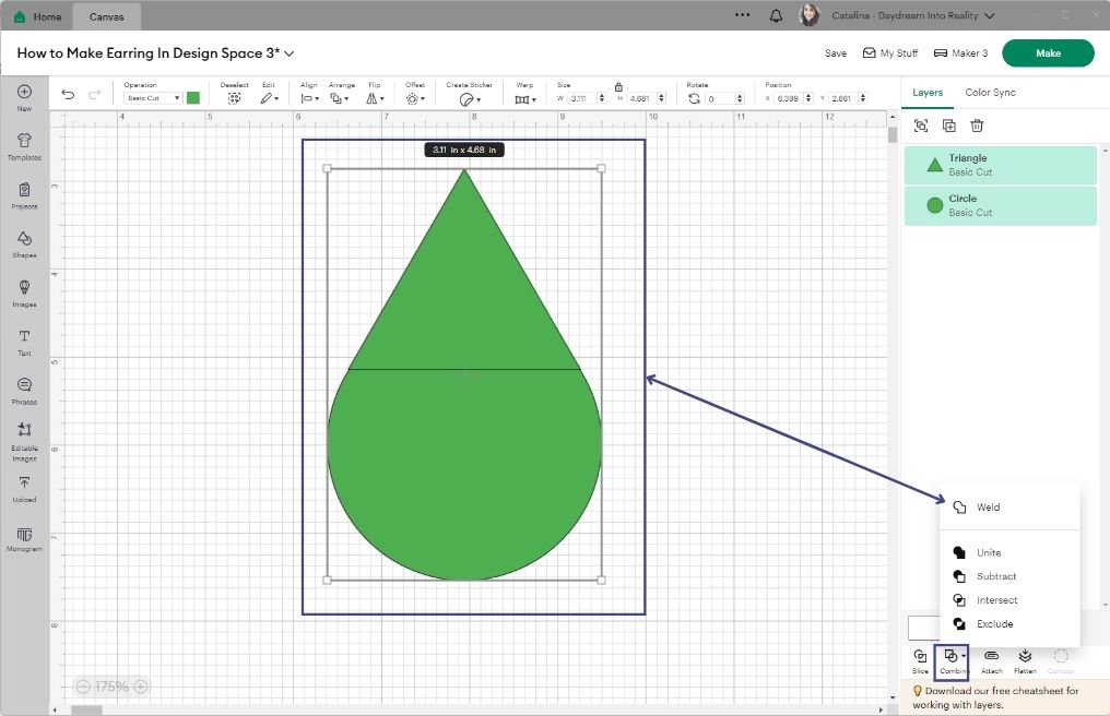 well circle and triangle in Cricut Design Space