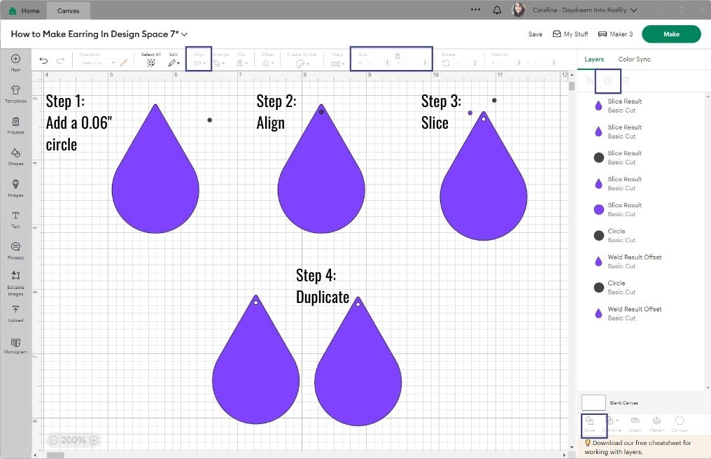 making an earring hole in cricut design space.