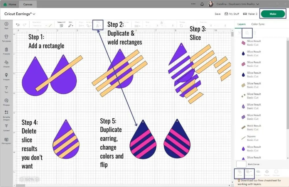 adding embellishment to earrings in Cricut Design Space