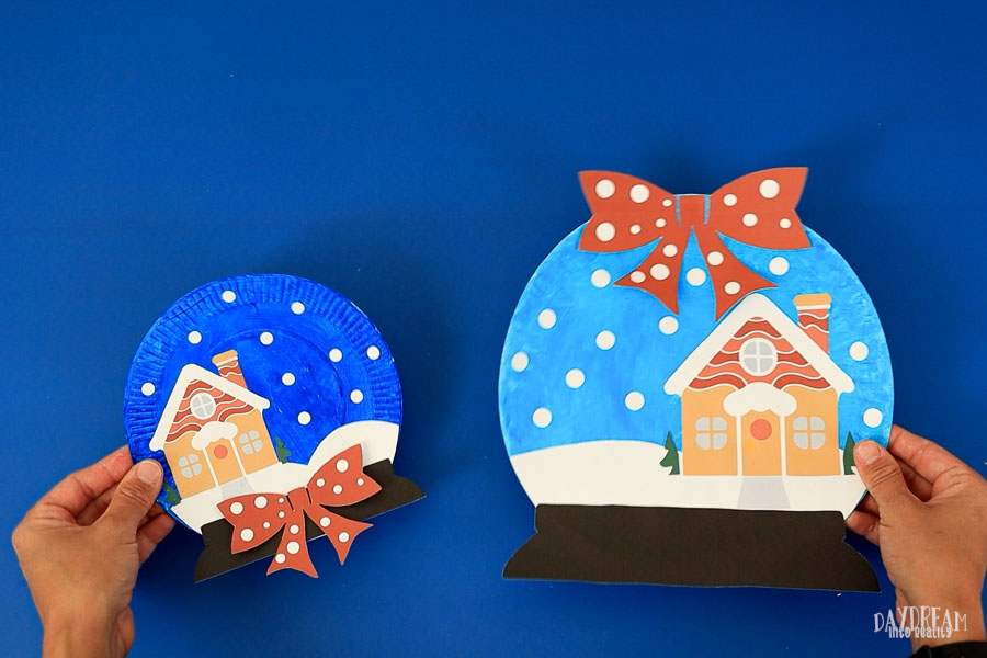 large and small snow globe plate crafts