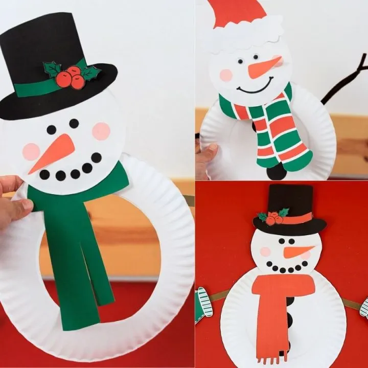 various snowmen crafts for kids made with paper plates