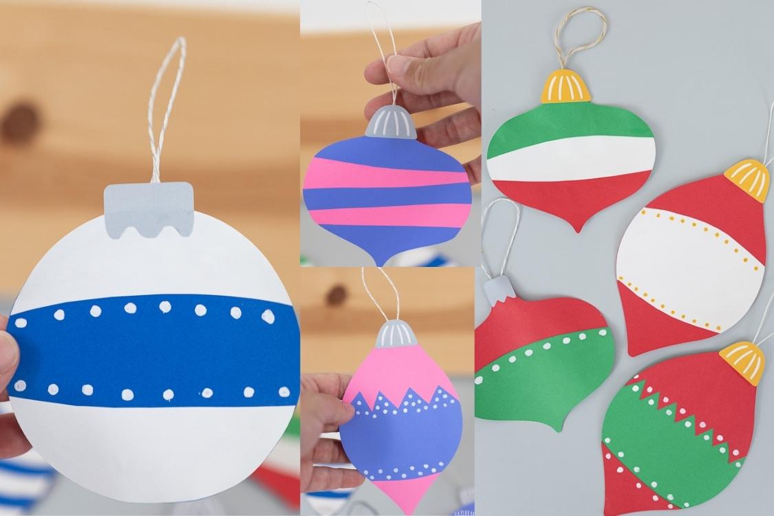 Paper Christmas Ornaments Craft for Kids Featured Image - Multiple ornaments