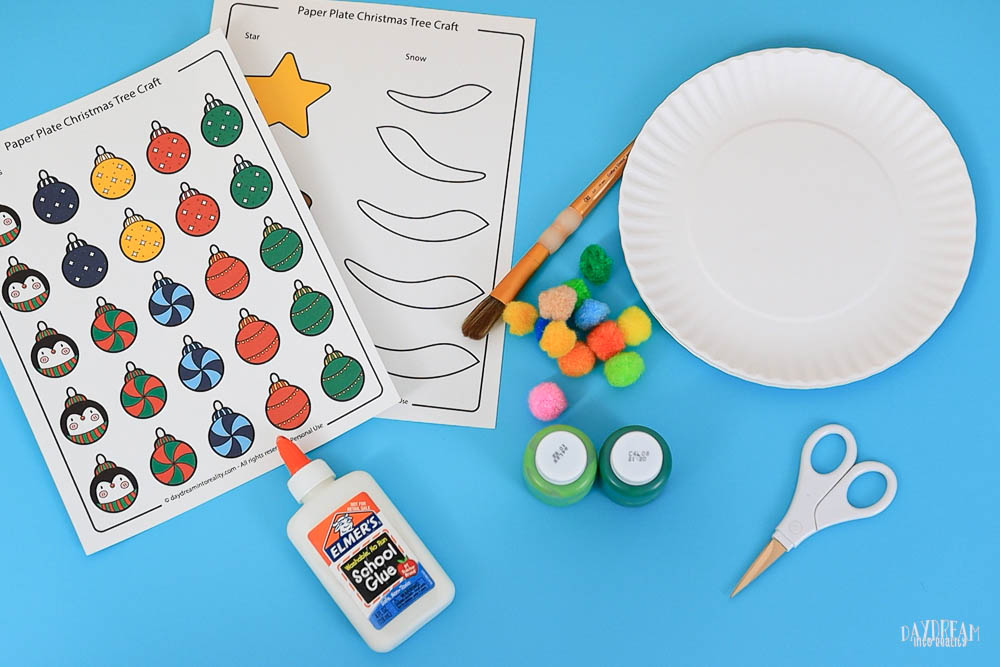 materials for making paper plate Christmas tree crafts