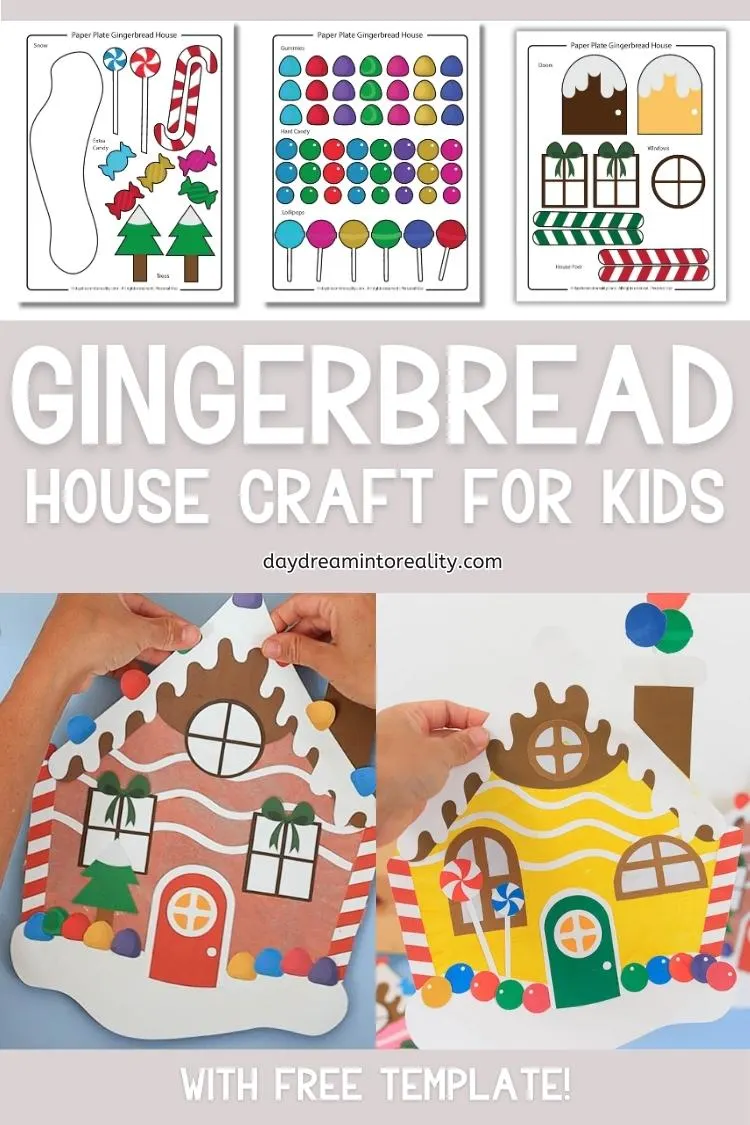 gingerbread house craft for kids with paper plate - Pinterest image