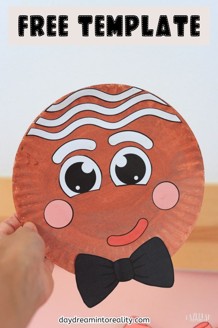 gingerbread man craft for kids with paper plate - Pinterest image